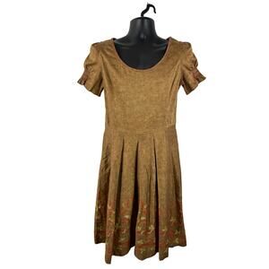 Peruvian Connection Fit & Flare MIDI Dress Cap Sleeve Brown Floral Size 12 Boho
